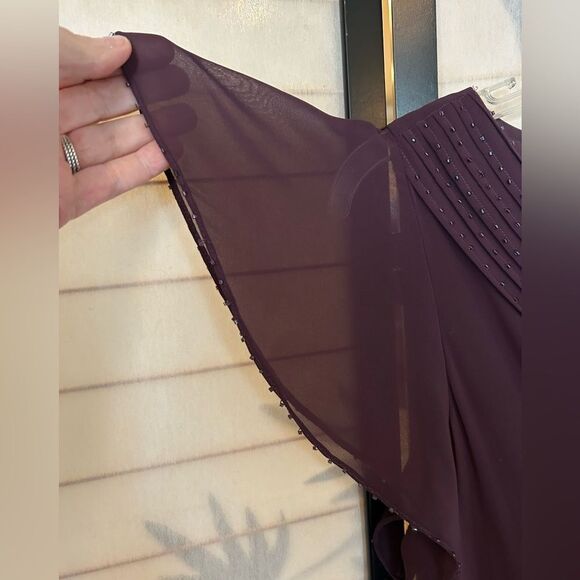 Adrianna Papell Asymmetrical Flutter Sleeve Beaded Neckline Midi Dress 14 - Picture 4 of 11